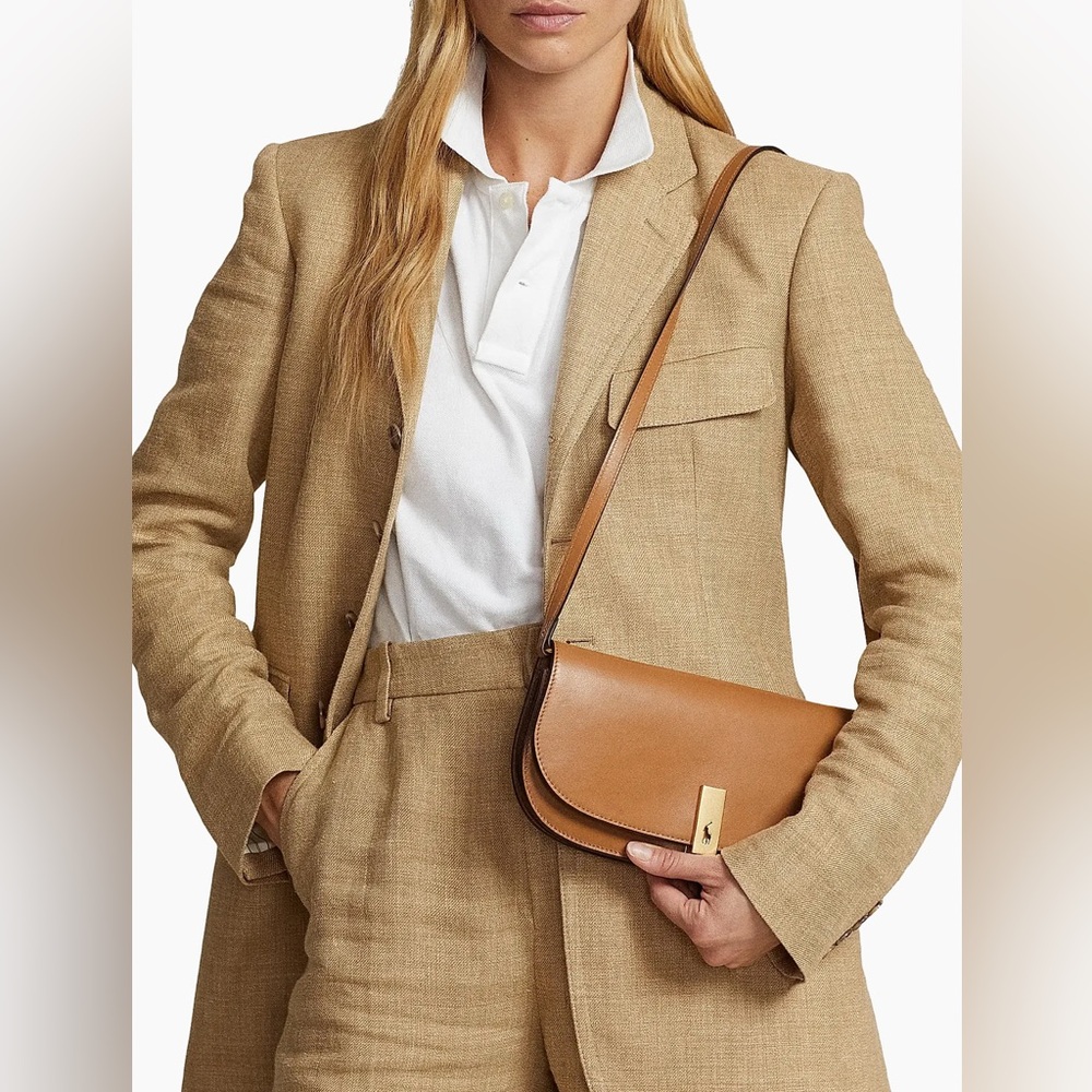 Polo Ralph Lauren Polo ID convertible leather clutch crossbody bag camel brown - Picture 15 of 15